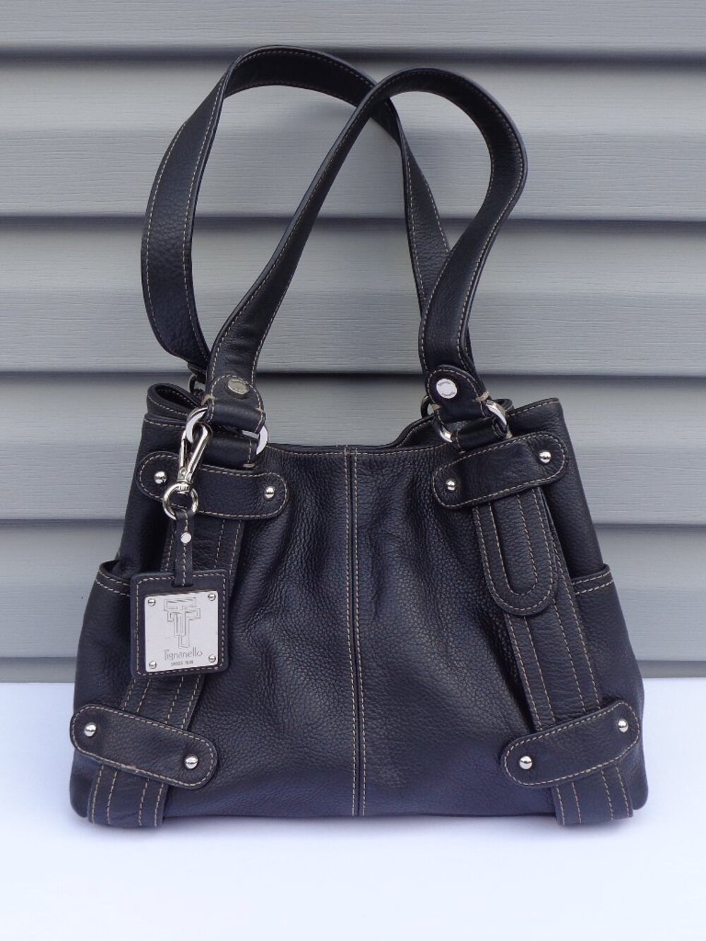 TIGNANELLO Black Leather PURSE/Shoulder bag Multiple Pockets